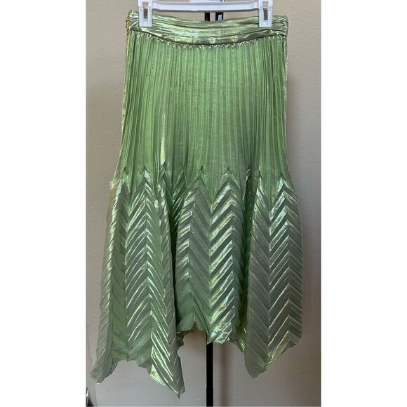 Jonathan Simkhai The Cassia Metallic Chevron Silk/Lurex Midi Skirt in Celery- Si - Picture 4 of 7